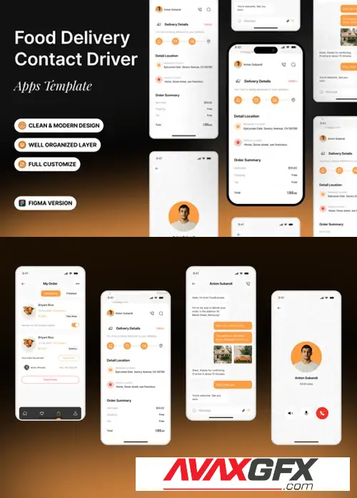 Download Food Delivery Contact Driver Apps Template EMC675K