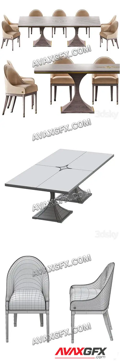 CANNES Montenapoleone Chairs and ROYAL Montenapoleone Tables - 3D Model