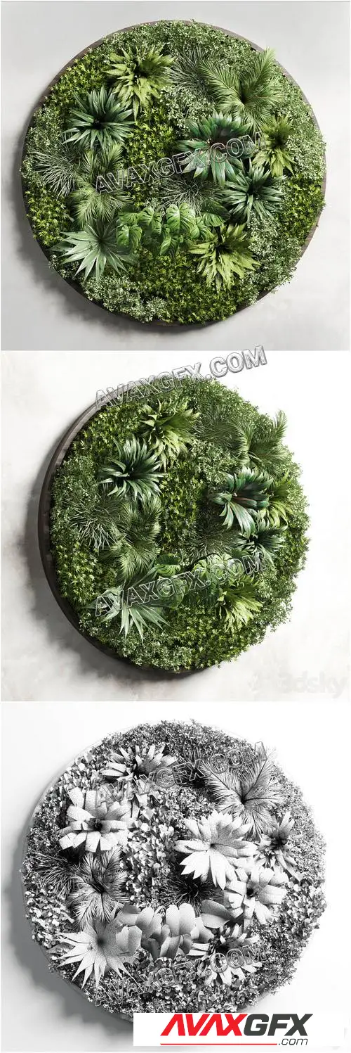 Collection indoor outdoor plant stand vertical garden wall wood circle vase 13 - 3D Model