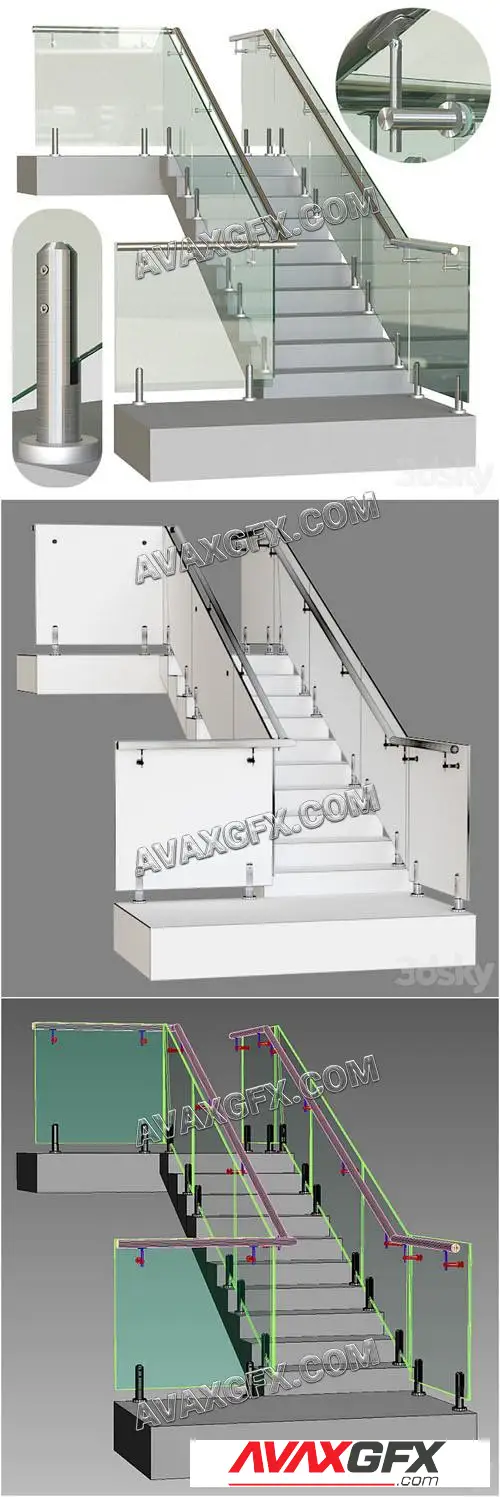 Glass railing on mini racks 4 - 3D Model