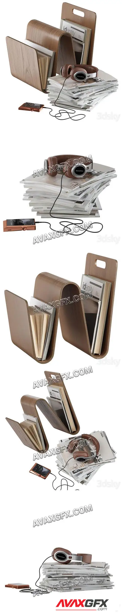 Magazine rack holder book stack headphone floor accessories decor - 3D Model