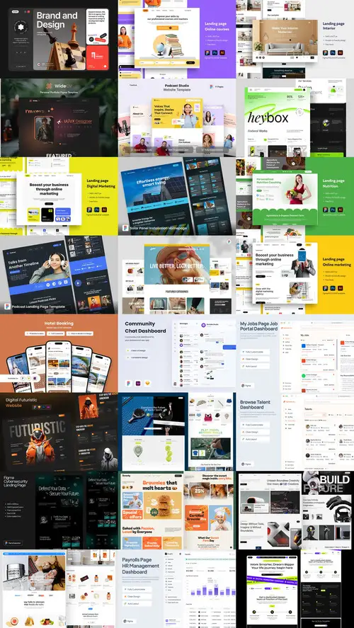 Download 24 Website design bundle 2, landing pages, ui kits, figma web templates