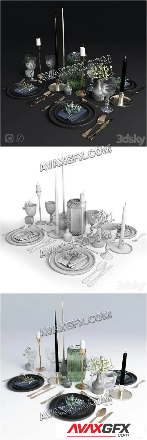 Table setting, Kitchen, Tableware, eucalyptus - 3D Model.jpg