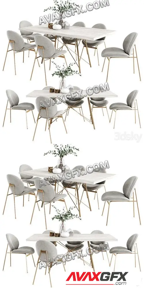 West Elm Dinning Set 4 - 3D Model