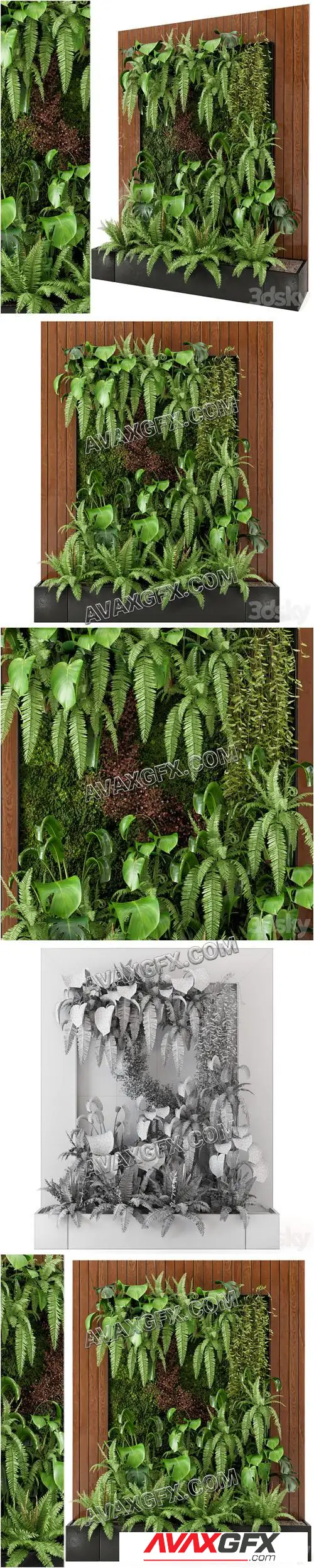 Indoor Wall Plants in rusty Concrete Pot - Set 22 - 3D Model