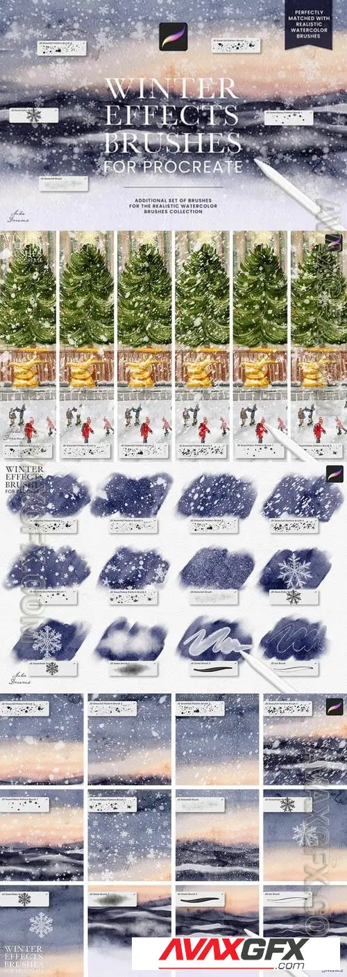 Winter Effects Snowfall Snow Procreate Brushes K9U7QY5