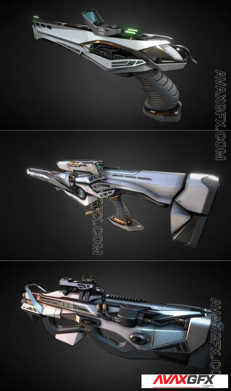 Zencor - Energy Pistol and Sniper Rifle and SubmachineGun - STL 3D Model