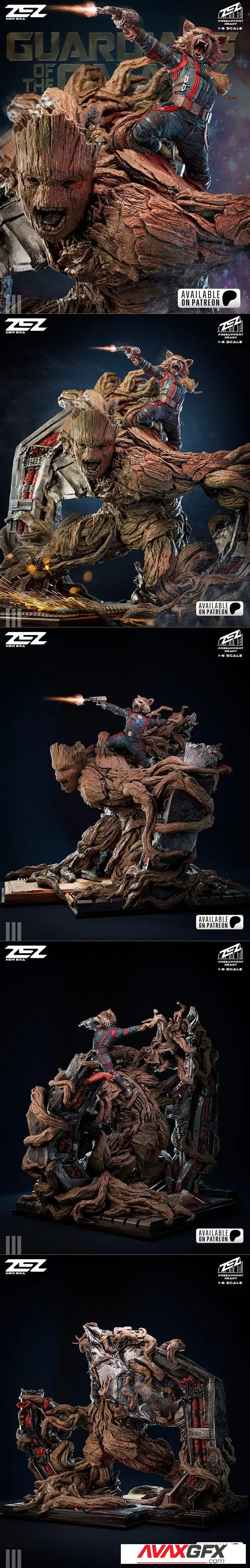 ZEZ Studio – Groot and Rocket Statue and Bust – 3D Print
