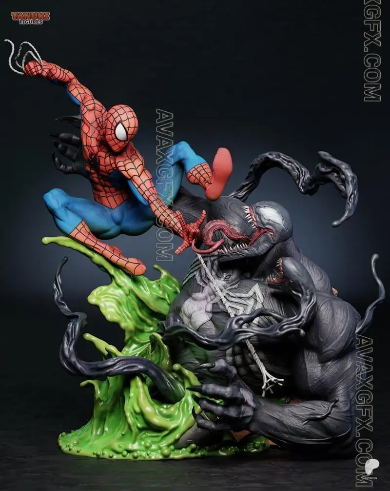 Tanuki Figures - Spiderman vs Venom - STL 3D Model