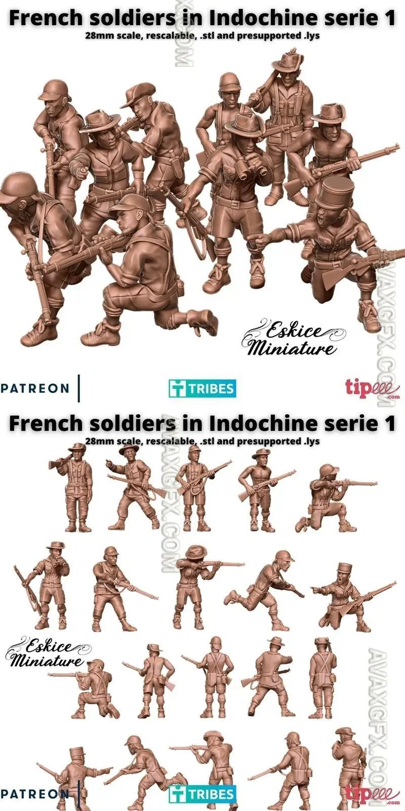 French soldiers in Indochine serie 1 - STL 3D Model