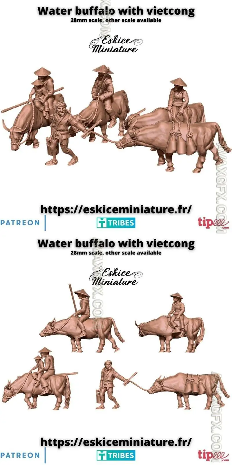 Water Buffalo with vietcong - STL 3D Model