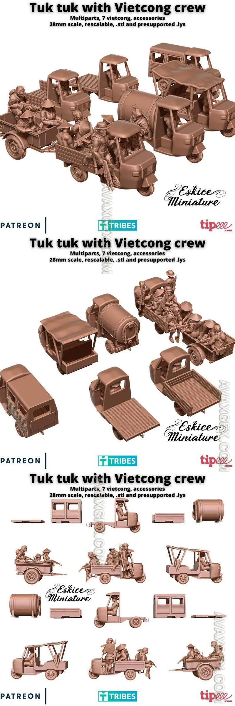 Tuk tuk with Vietcong crew - STL 3D Model