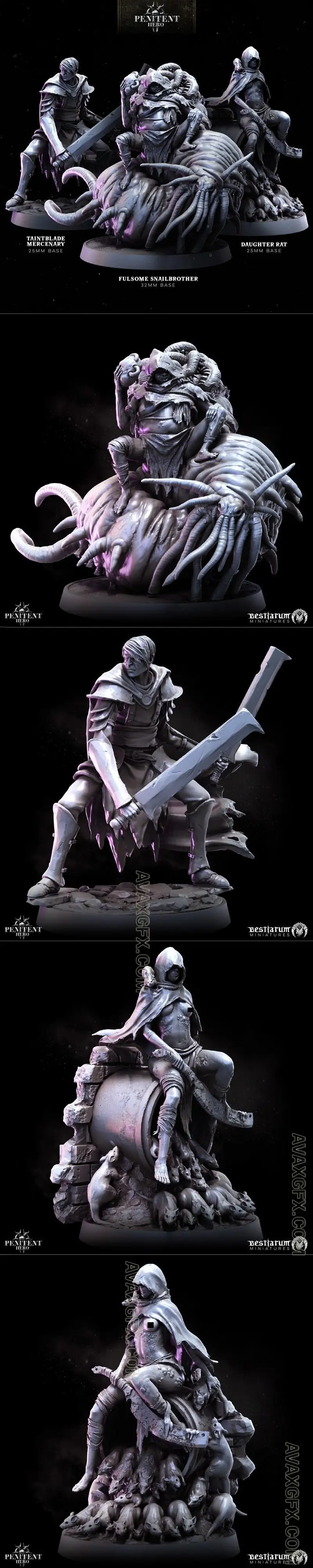 Bestiarum Miniatures - The Underdwell - Penitent Heroes Collection - STL 3D Model