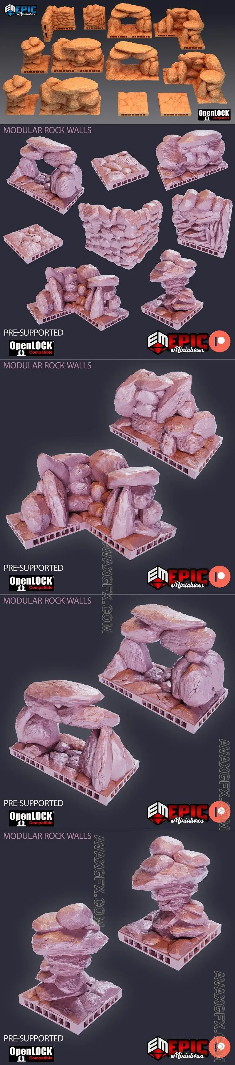 Modular Rock Walls (Open Lock) - STL 3D Model