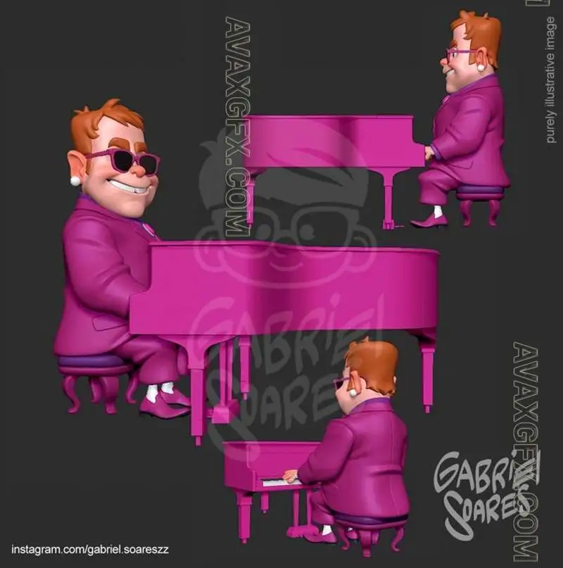 Elton John by Gabriel Soares - STL 3D Model