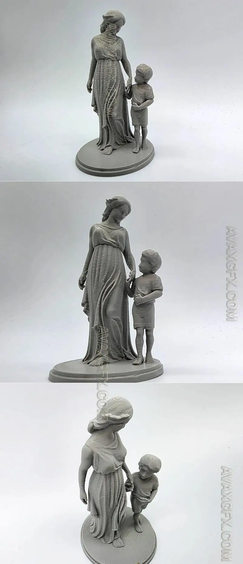 Mother and Son Walking Sculpture - STL 3D Model