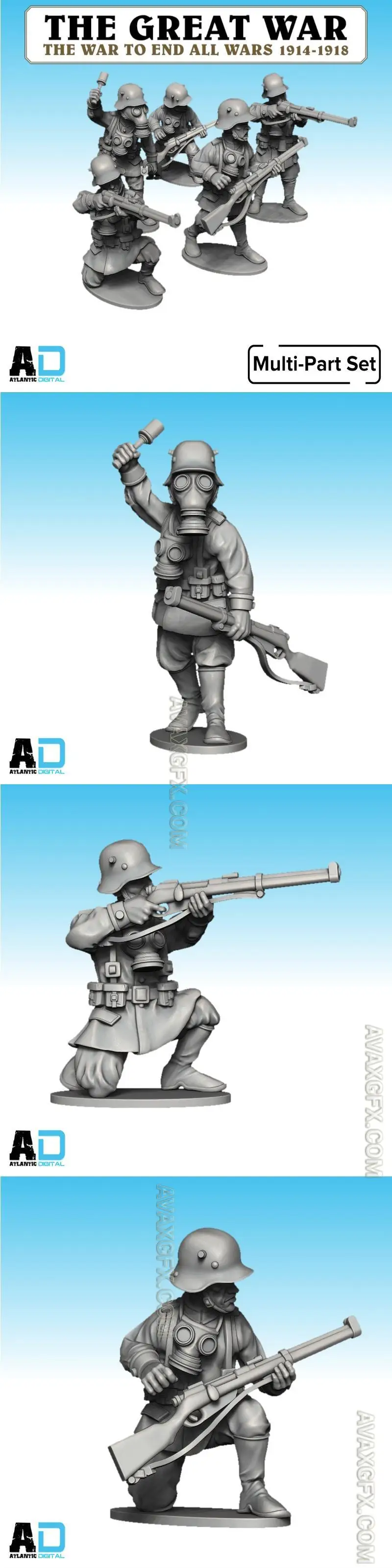 Dismounted German Cavalry WW1 - STL 3D Model