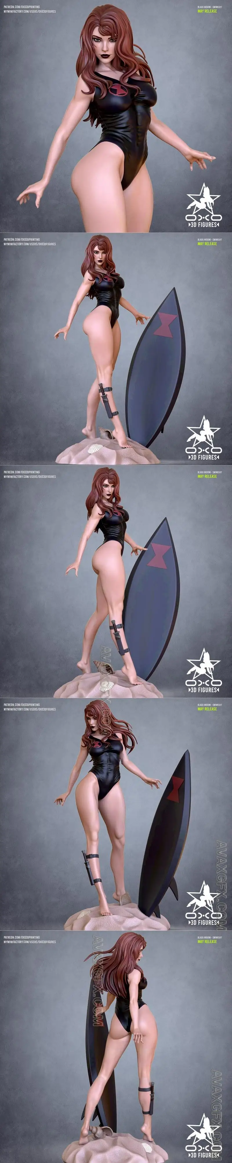 OXO3D Figures - Black Widow Swimsuit - STL 3D Model