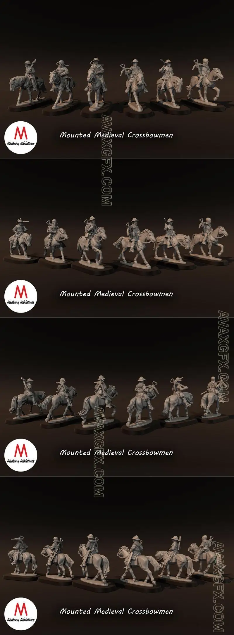Mounted Medieval Crossbowmen - STL 3D Model