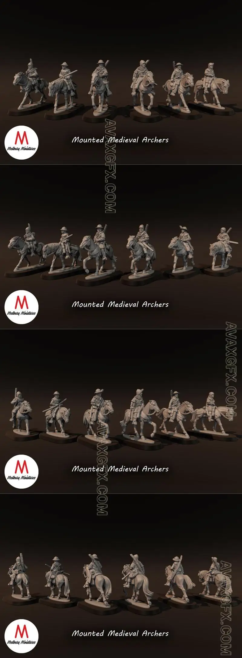 Mounted Medieval Archers - STL 3D Model