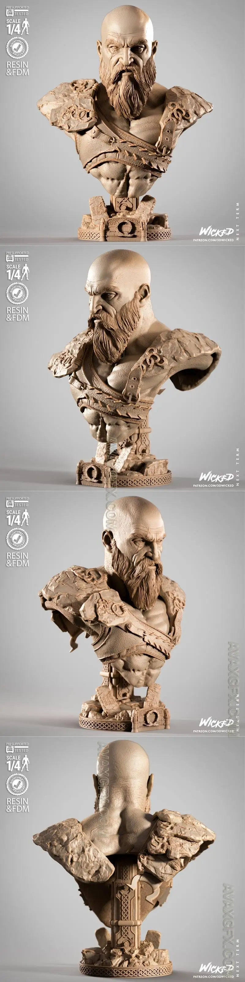 WICKED - Kratos Portrait Bust - STL 3D Model
