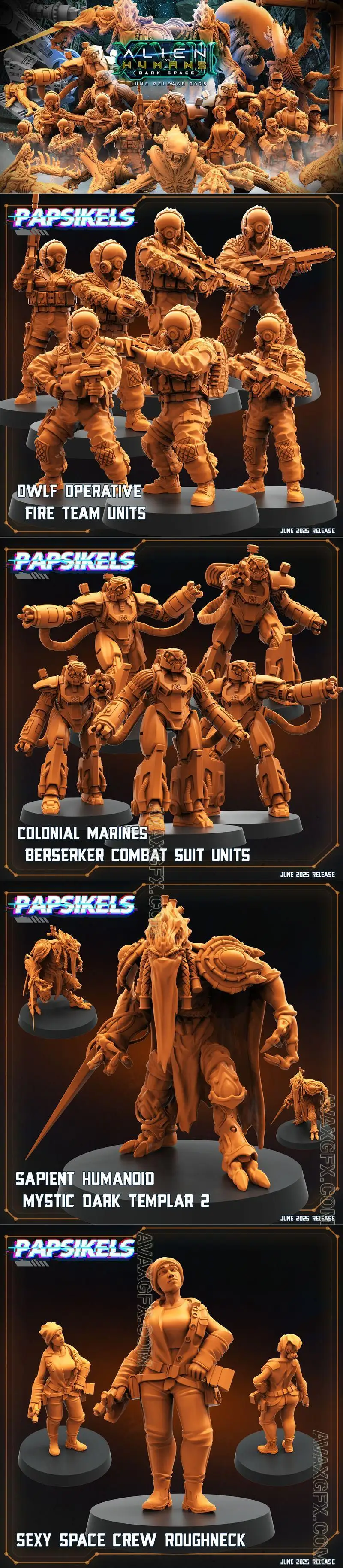 Papsikels Miniatures - Aliens vs Humans Dark Space June 2025 - STL 3D Model